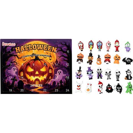 DOWMOO Mini-Halloween-Puppe in Überraschungsbox, Mini-Cartoon-Anhänger, Kürbis, Totenkopf, Geist, Dekoration, 24 Teile (1/5)