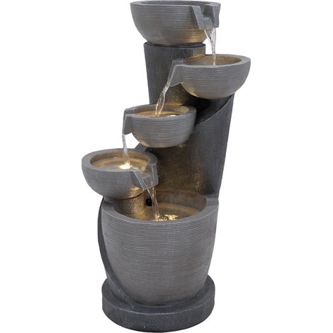 Fontana Cascata da Esterno in Poliresina Grigia con 4 Luci LED Bianche Calde, Pompa Elettrica, Cavo da 7m – Illusion Lagoon + Spazzola per Pulizia Inclusa (1/5)
