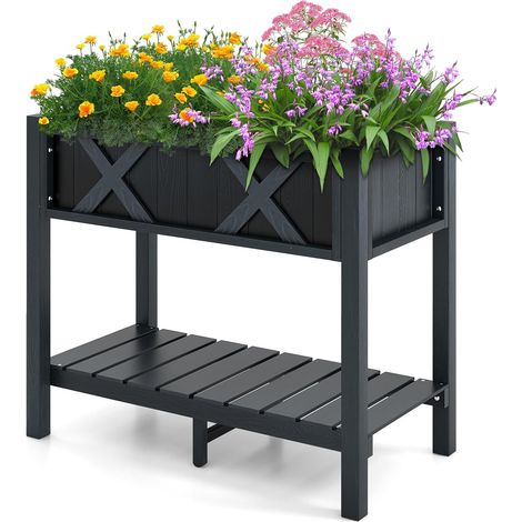 Costway – Jardinière surélevée en HIPS 86 x 45 x 73 cm – Bac de culture imperméable avec 12 trous de drainage – Étagère de rangement intégrée (1/5)