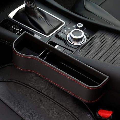 Organizador para asiento de coche - Compartimento lateral con portavasos y dos puertos de carga - Solo para el asiento del conductor, color negro (1/5)