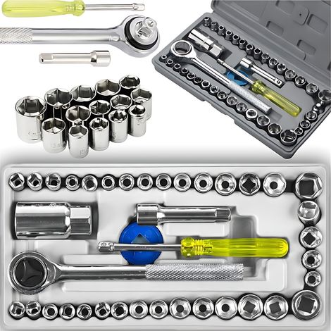 COFFRET DE CLÉS À DOUILLES, OUTILS, 40 PIÈCES, DOUILLES (1/5)