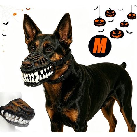Muselière Halloween pour chien taille M – Masque de museau décoratif avec dents effrayantes – Tour de museau 26 cm – Muselière réglable pour fête Halloween et déguisement – Noir (1/5)