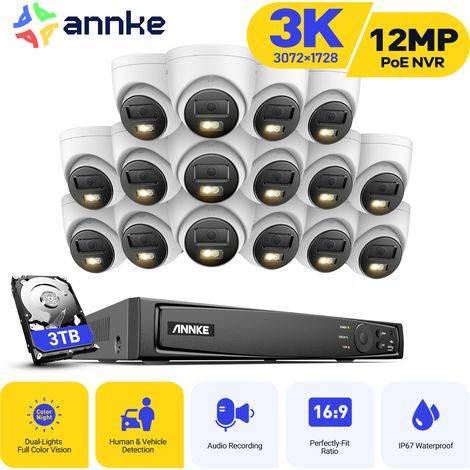 ANNKE 3K Überwachungskamera Außenbereich, Videoüberwachungsset mit 16Kanal NVR und 16x5MP PoE IP Kamera, Farbnachtsicht, Personen/Fahrzeugerkennung,3TB HDD (1/5)
