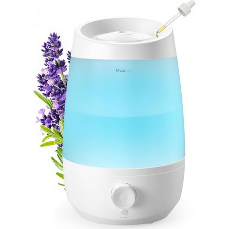 Humidificateur d'air, 2,5L Humidificateur d'air Chambre, 250 ml/h, 25H Diffuseur d’Huiles Essentielles, Arrêt Automatique, 25 dB Silencieux pour Bébés et Plantes, Blanc (1/4)