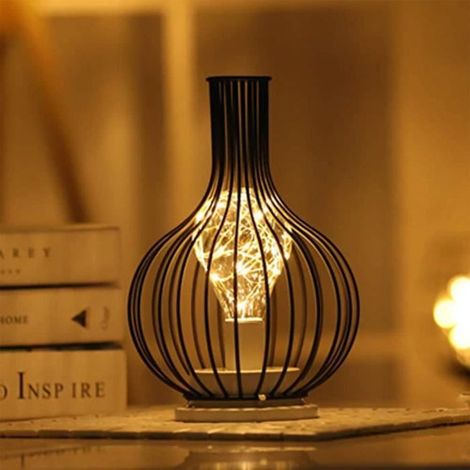 Lampe de Table Vintage Noir Style Cage LED 3W Piles Incluses (1/4)