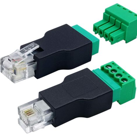 (2 Pack) RJ11 Borne à Vis RJ11 4P 4C Mâle à 4Pin Femelle Boulon Type à Vis Bornes Fiche Enfichable pour Téléphone, Couplage de Câblage CCTV