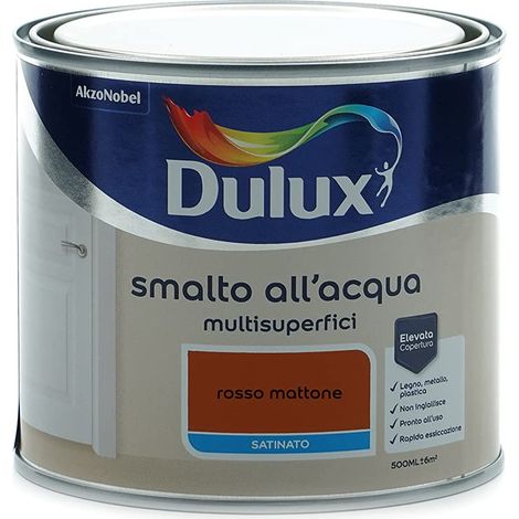 Dulux Smalto Satinato all'Acqua per Metallo Plastica e Legno Pronto all'Uso per Esterni e Interni, 0.5 Litri, Rosso Mattone (1/5)