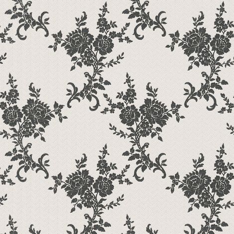 Papier peint à motif fleur baroque | Papier peint fleuri noir et beige pour salle à manger | Tapisserie moderne pour salon - 10,05 x 0,53 m (1/5)