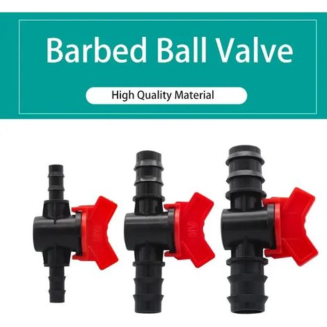 (Vanne 20 mm, lot de 2, autre) 2 vannes à bille cannelées en plastique, type pagode, avec robinet d'arrêt et raccord de tuyau pour l'irrigation d'aquariums et de jardins.