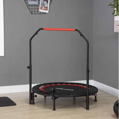 Mini-trampoline fitness 102 cm en acier noir avec écran LCD, pliable pour petit espace – MEUBLIV (1/5)