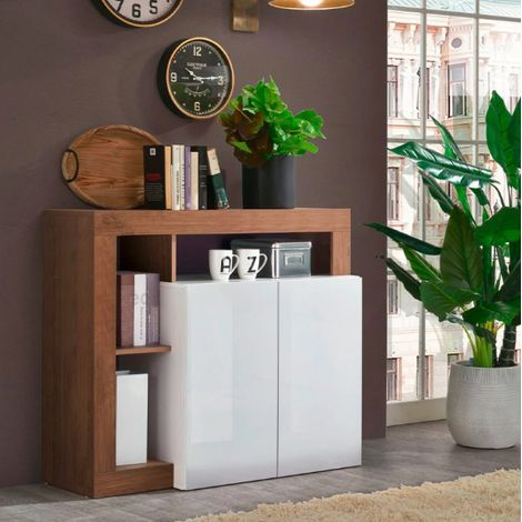 Buffet HAMBURG – Blanc laqué brillant / Bois Mercure (1/3)