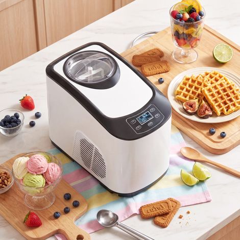 Machine à glaces Blanc avec compresseur intégré 1 5 L modes doux et dur maintien au froid auto