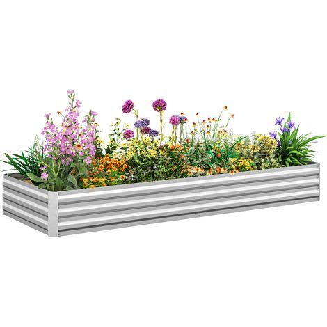 Rechteckiges Gartenbeet aus Wellblech, silberfarben, 241 x 90,5 x 30 cm (1/5)