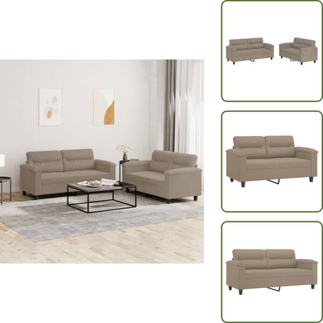 Divano tortora - vidaXL Set Divani 2 pz con Cuscini Tortora in Tessuto Microfibra - Divano in tessuto