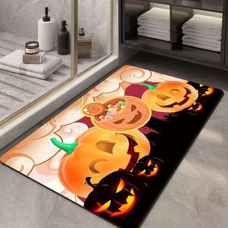 Tapis décoratif d'Halloween, paillasson d'entrée, tapis effet 3D - 50 x 80 cm (velours cristal)