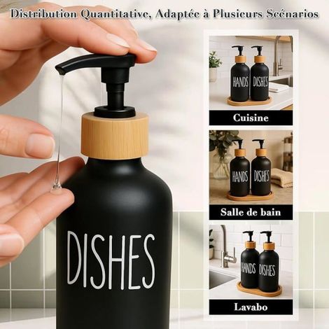 2 Pcs 500ml Distributeur de Savon en Verre de Cuisine Flacon Pompe Vide avec Entonnoir Distributeur Shampoing et Gel (1/5)