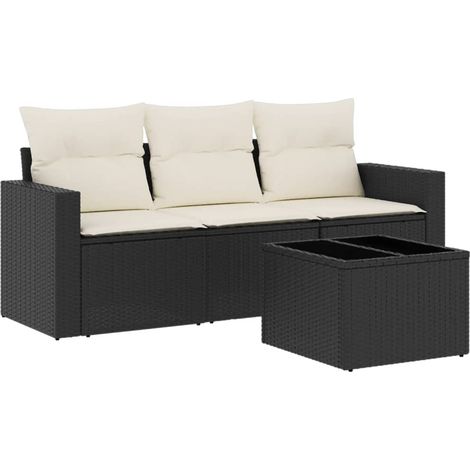 Maison Exclusive - Set Divani da Giardino 4 pz con Cuscini Nero in Polyrattan (1/3)