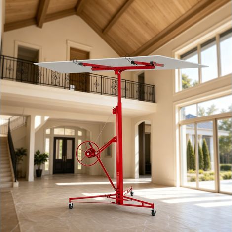 Support élévateur télescopique 124x137x180 cm en acier rouge, à roues, pour atelier – MEUBLIV (1/5)