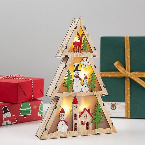 Lampe de table de Noël en bois (1 pièce), décorations de Noël, sapin de Noël lumineux en bois (1/4)