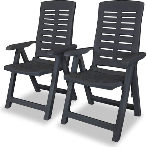 vidaXL Fauteuils pliants inclinables, lot de 2, en plastique anthracite (1/5)