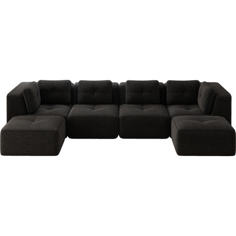 Divano modulare a U senza montaggio con chaise longue, velluto nero, 386 x 177 x 69 cm, HOMVRA (1/5)