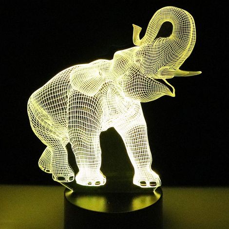 Nachtlicht mit 7 Farbwechsel, 3D-Ambientelicht-Glühbirne, 3D-LED-Licht mit visueller Illusion, geeignet für Kinderspielzeug, Weihnachts- und Geburtstagsgeschenke (Elefant)