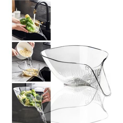 Panier égouttoir multifonctionnel avec bec verseur, passoire d'évier en forme d'entonnoir pour aliments, accessoires et ustensiles de cuisine (transparent)