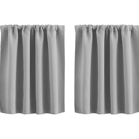 Lot de 2 rideaux - Rideaux pour petites fenêtres - Idéal pour chambre, cuisine, dressing, chambre d'enfant, cave, camping-car - 76 x 92 cm - Gris clair - Rideaux occultants - Polyester (1/4)