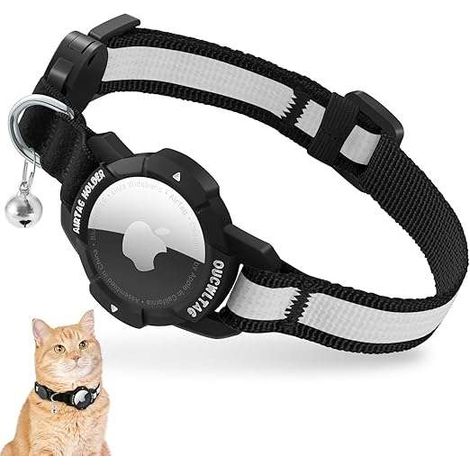 Collier réfléchissant lumineux pour chat avec porte-AirTag, blanc, 18-26 cm