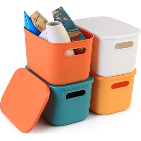 4 Pcs Boite Rangement Plastique avec Couvercle, Petite Boite de Rangement avec Couvercle, Caisse Plastique avec Couvercles pour Chambre Enfant, Cuisine et Salle de Bain (24,5 x 17,5 x 16 cm) (1/5)