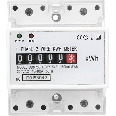 Mètre KWh Monophasé Wattmètre Compteur D'énergie 10-40A 220V/230V Compteur électrique Rail Din 4P Kilowattheure Kwh Mètre (1/5)