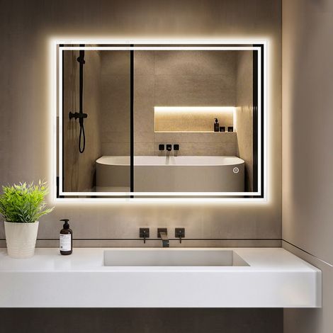 Miroir de salle de bain avec éclairage 80x60 cm, LED 3 couleurs de lumière, variateur, anti-buée, interrupteur tactile, verre anti-explosion, IP44. (1/5)