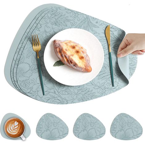 Set de sets de table en cuir synthétique motif floral chinois, imperméable et anti-tache, pour restaurant et maison，4234cm (1/5)
