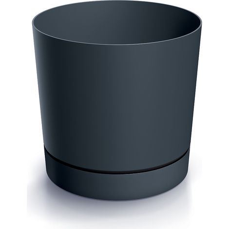 Anthrazitfarbener Kunststoff-Blumentopf mit Untertasse 11 cm Tubo