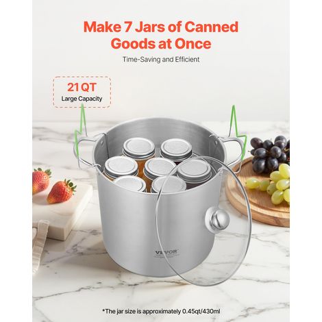 Kit de démarrage pour mise en conserve, marmite à conserves avec couvercle en verre, grille et double poignée, en acier inoxydable, pour plaques de cuisson à induction, gaz, électrique, verre (1/5)