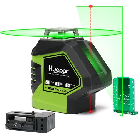 Nivel láser verde autonivelante Huepar de 360 grados con líneas cruzadas y 2 puntos de plomada 621CG