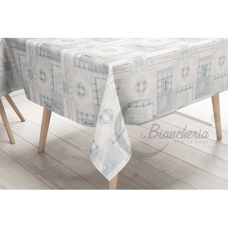 TOVAGLIA LIMA © in TELA CERATA plastificata LAVABILE idrorepellente in PVC TIROLESE shabby cuore grigio made in Italy Cm. 140x100 x4 persone (1/5)