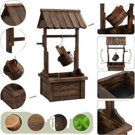 Holzbrunnen, Gartendekoration, inklusive Wasserpumpe, Braun (1/2)