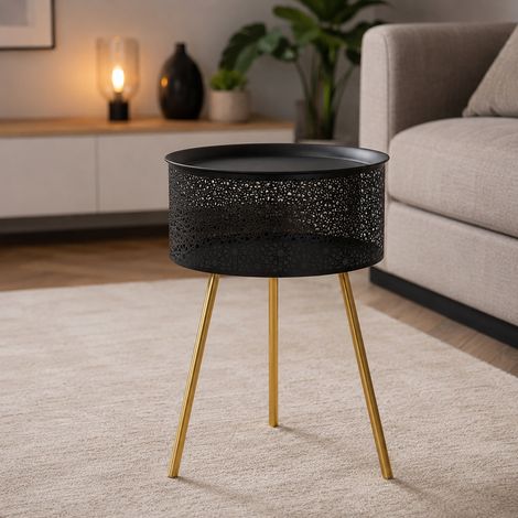 Mesa de Centro Mukall, Contenedor, un Compartimento, Tapa Levantable, 35x35x50h cm Negro (1/5)