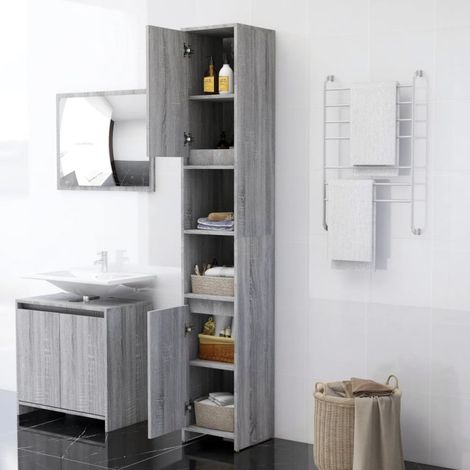 Vidaxl – Armoire de bain 30x30x183,5 cm en bois d'ingénierie – 6 compartiments – Design élégant – Facile à nettoyer (1/5)