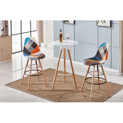 Hobag – Lot de 2 tabourets de bar scandinaves – Hauteur d'assise 48cm – Pieds en hêtre – Dimensions L55 x W55 x H108cm – Multicolor