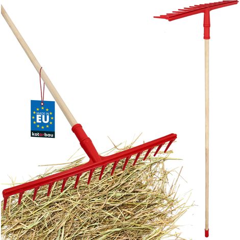 KOTARBAU® Rateau Jardin - Rateau À Feuille - Plastique - 54 cm - 14 Dents - avec Manche en Bois 150 cm - Extra-Click - Léger - Balai a Gazon - Ergonomique - Rouge & Bois (1/5)