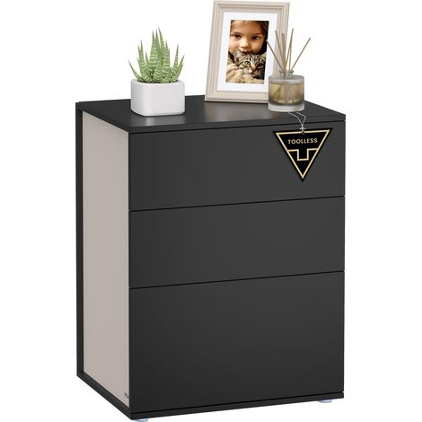 VASAGLE Comodino, Snapsemble Montaggio Rapido, Tavolino da Letto con 3 Cassetti, Moderno, per Camera da Letto e Soggiorno, Nero Inchiostro e Beige Cappuccino LET778B01 (1/5)