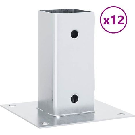 Bases de poteau carrées 12 pcs argent 71x71 mm acier galvanisé