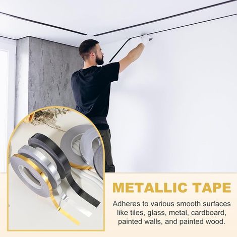 Nastro in pellicola di poliestere metallizzato, 5 mm x 50 m, nastro decorativo metallizzato color oro spazzolato, finitura a specchio, utilizzato per accentuare dettagli, decorare pareti, decorazioni  (1/5)