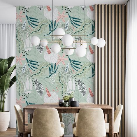 Papier peint - Motif floral - 3 LÉS de 60x260 cm - Surface L 180 x H 260 cm (1/4)