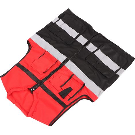 Gilet de sécurité réfléchissant pour le travail, taille unique, rouge et noir, fermeture éclair frontale. (1/5)