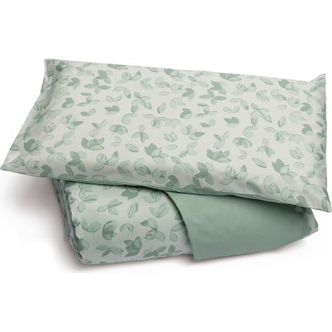 Housse de Couette pour lit Simple 1P avec taie d'oreiller Feuilles Sauge 100% Coton, fabriqué en Italie (1/4)