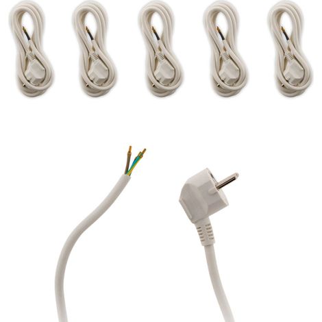Lot de 6 cordons d'alimentation avec prise 16A 3G1,5mm² 2m - Blanc -