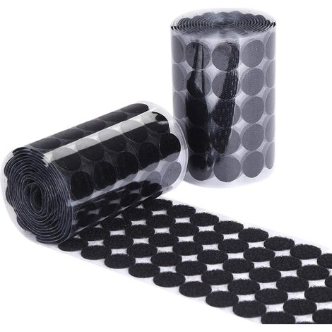 QAZQA 25mm Scratch Autocollant Double Face Rond, Crochet et Boucle Auto-adhésifs pour Salle de Classe, Bureau, Maison, bricolages pour Enfant (250 Paires, Noir)